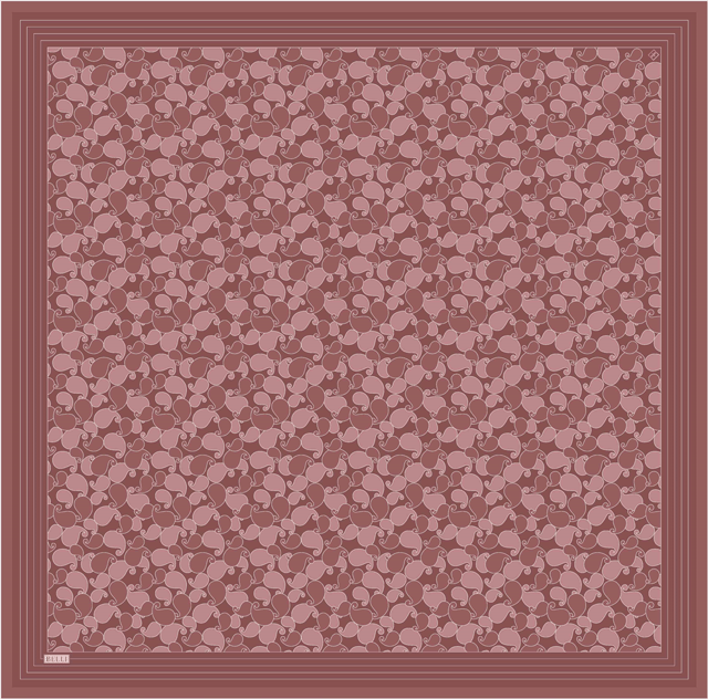 Pembe Etnik Desen %100 Twill İpek Eşarp 4422-20