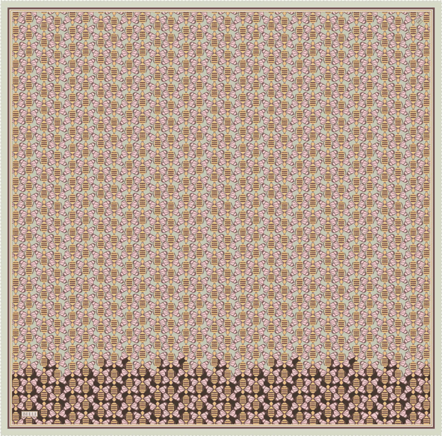 Pembe Geometrik Desen %100 Twill İpek Eşarp 4403-31