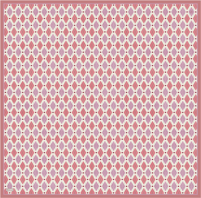 Pembe Geometrik Desen %100 Twill İpek Eşarp 4408-80