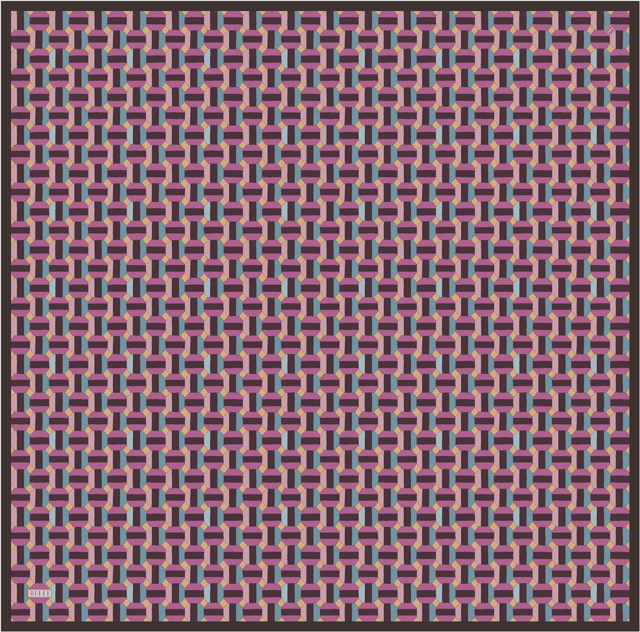 Pembe Geometrik Desen %100 Twill İpek Eşarp 4407-31