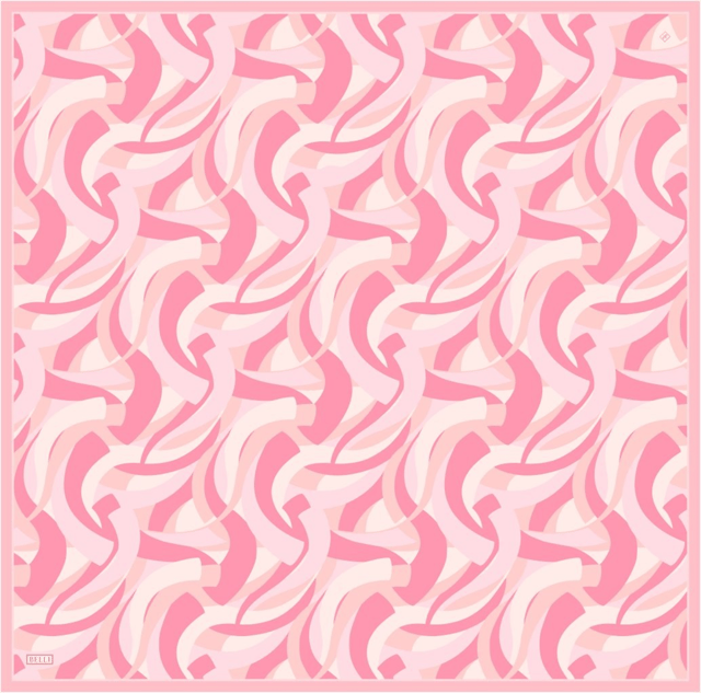 Pembe Geometrik Desen %100 Twill İpek Eşarp 4327 - 56