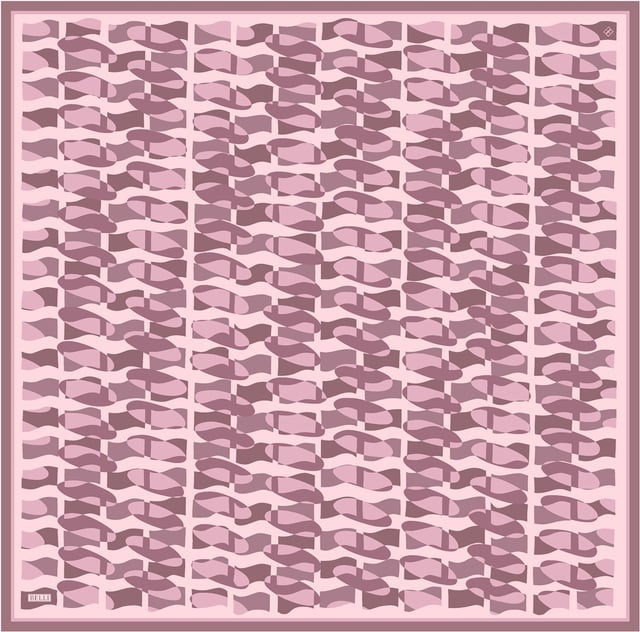 Pembe Geometrik Desen %100 Twill İpek Eşarp 4420-03