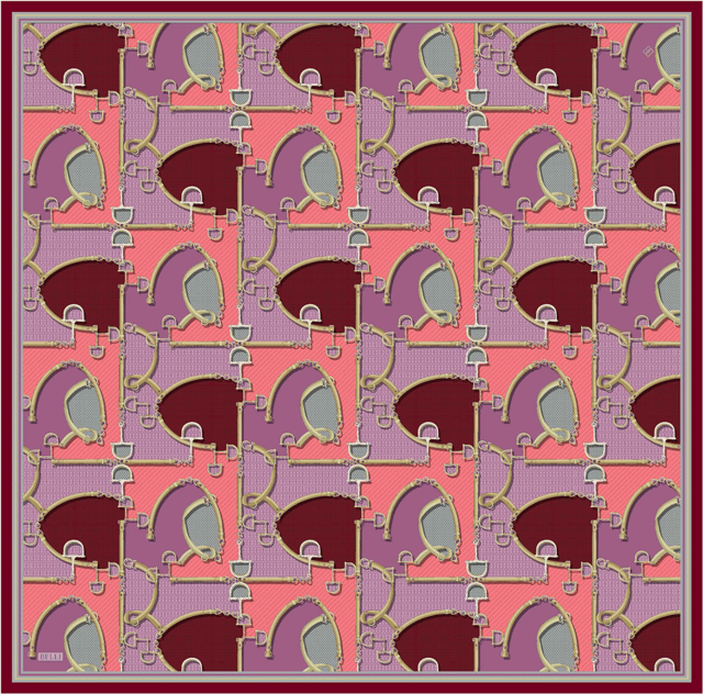 Pembe Geometrik Desen %100 Twill İpek Eşarp 4400-07