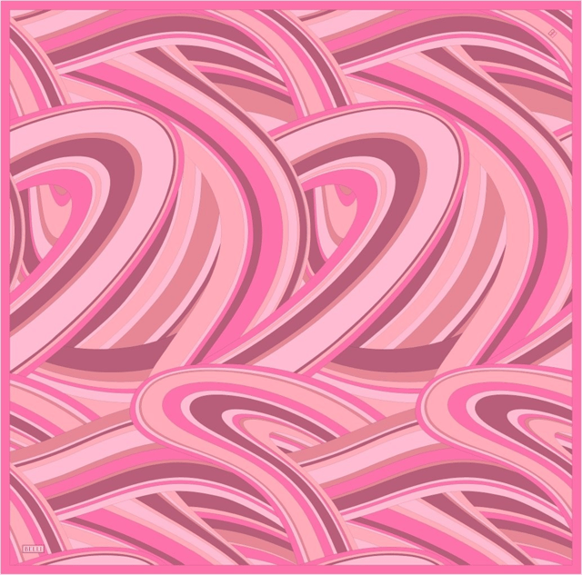 Pembe Geometrik Desen %100 Twill İpek Eşarp 4311 - 81