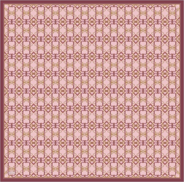 Pembe Klasik Desen %100 Twill İpek Eşarp 4328 - 02