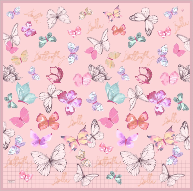 Pembe Obje Desen %100 Twill İpek Eşarp 4329 - 02