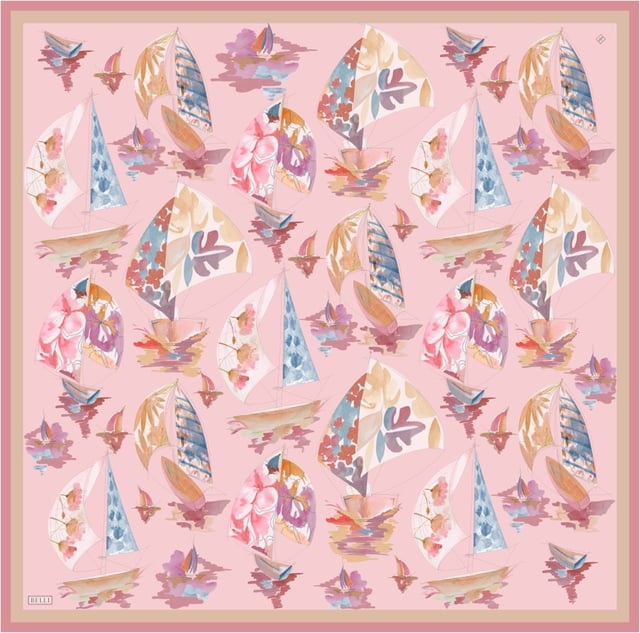 Pembe Obje Desen %100 Twill İpek Eşarp 4316 - 01