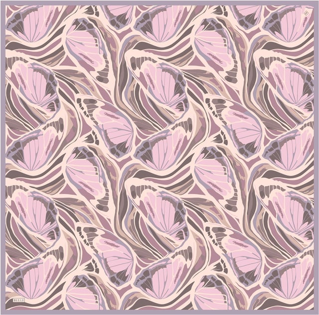 Pembe Soyut Desen %100 Twill İpek Eşarp 4417-04