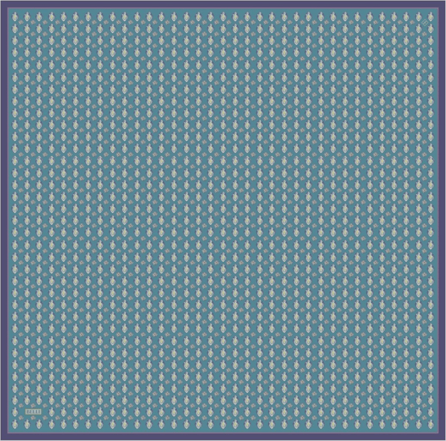 Petrol Etnik Desen %100 Twill İpek Eşarp 4308 - 80
