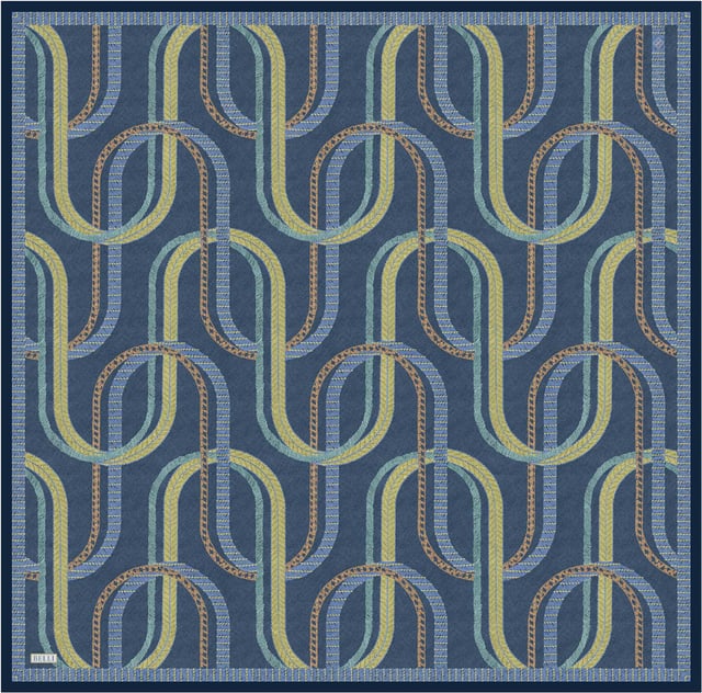 Petrol Geometrik Desen %100 Twill İpek Eşarp 4424-33