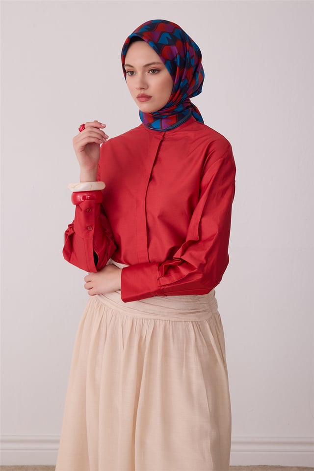 Petrol Geometrik Desen %100 Twill İpek Eşarp 4406-31