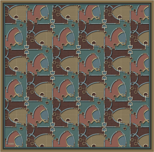 Petrol Geometrik Desen %100 Twill İpek Eşarp 4400-01