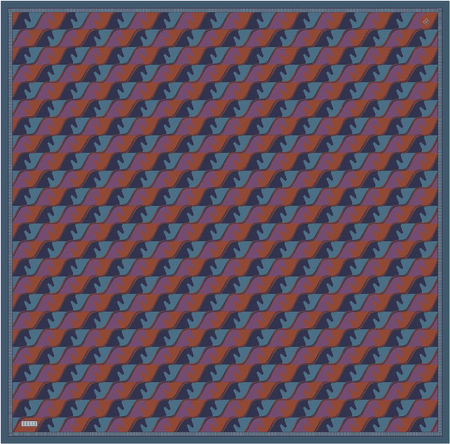 Petrol Geometrik Desen %100 Twill İpek Eşarp 4406-31