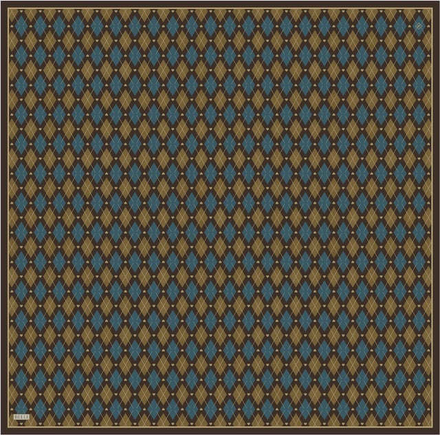 Petrol Geometrik Desen %100 Twill İpek Eşarp 4408-52
