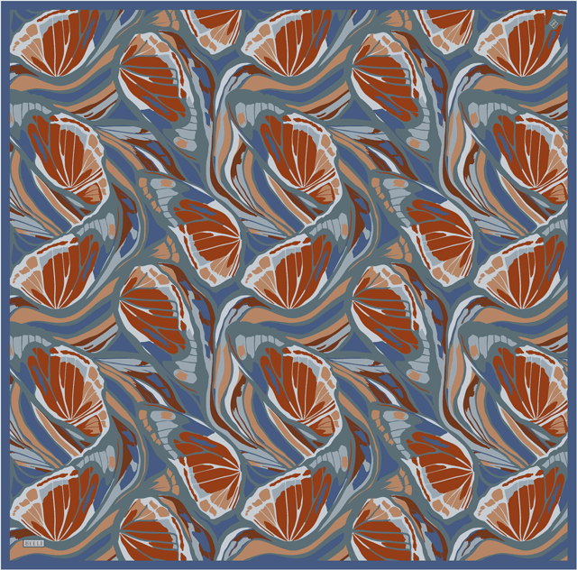 Petrol Soyut Desen %100 Twill İpek Eşarp 4417-52