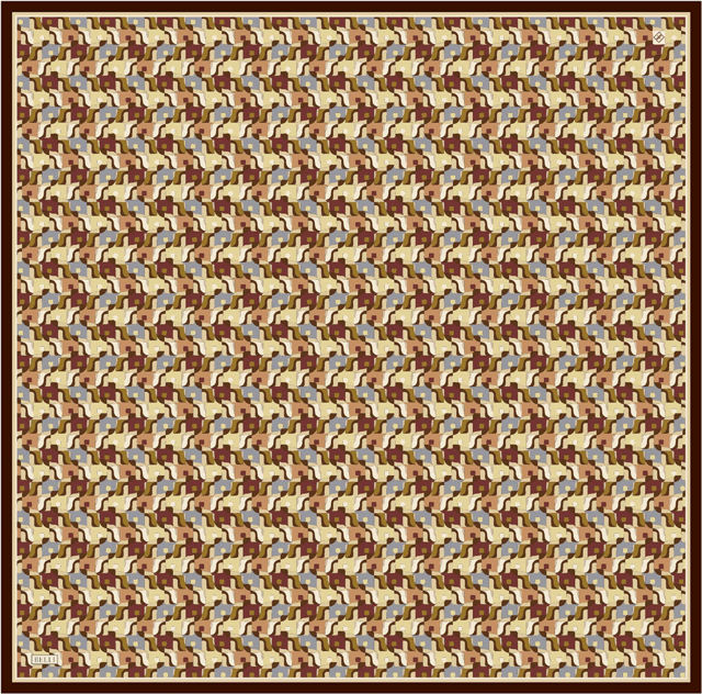 Sarı Geometrik Desen %100 Twill İpek Eşarp 4402-02