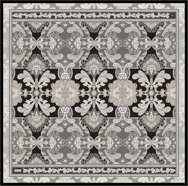 Siyah Etnik Desen %100 Twill İpek Eşarp 4304 - 06