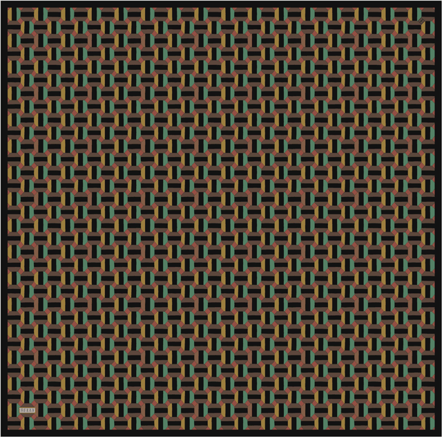 Siyah Geometrik Desen %100 Twill İpek Eşarp 4407-55