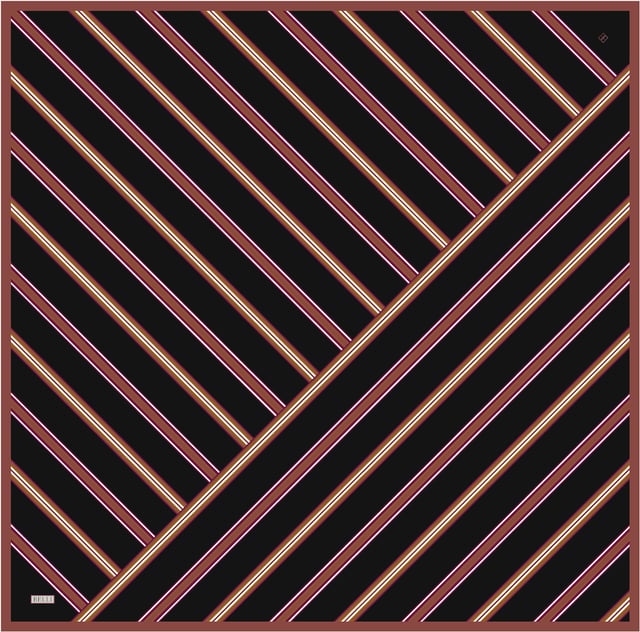 Siyah Geometrik Desen %100 Twill İpek Eşarp 4405-52