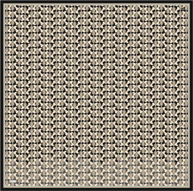 Siyah Geometrik Desen %100 Twill İpek Eşarp 4403-84
