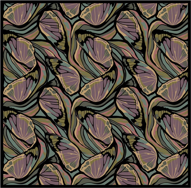 Siyah Soyut Desen %100 Twill İpek Eşarp 4417-37
