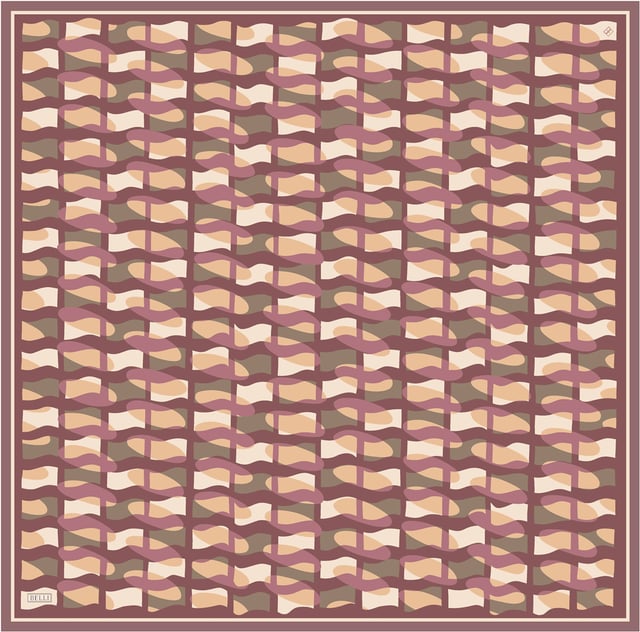 Somon Geometrik Desen %100 Twill İpek Eşarp 4420-02