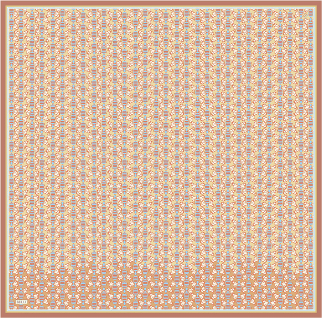 Turuncu Geometrik Desen %100 Twill İpek Eşarp 4403-81