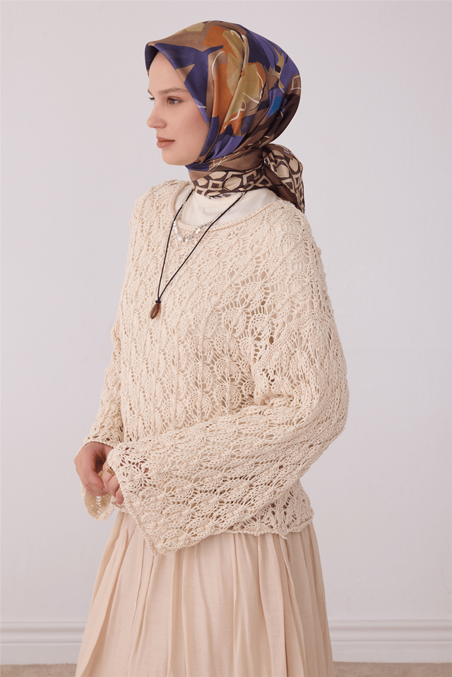 Vizon Çiçek Deseni %100 Twill İpek Eşarp 4426-33