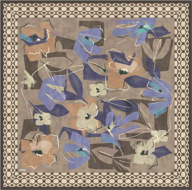 Vizon Çiçek Deseni %100 Twill İpek Eşarp 4426-33