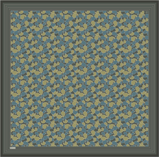 Yeşil Etnik Desen %100 Twill İpek Eşarp 4422-32