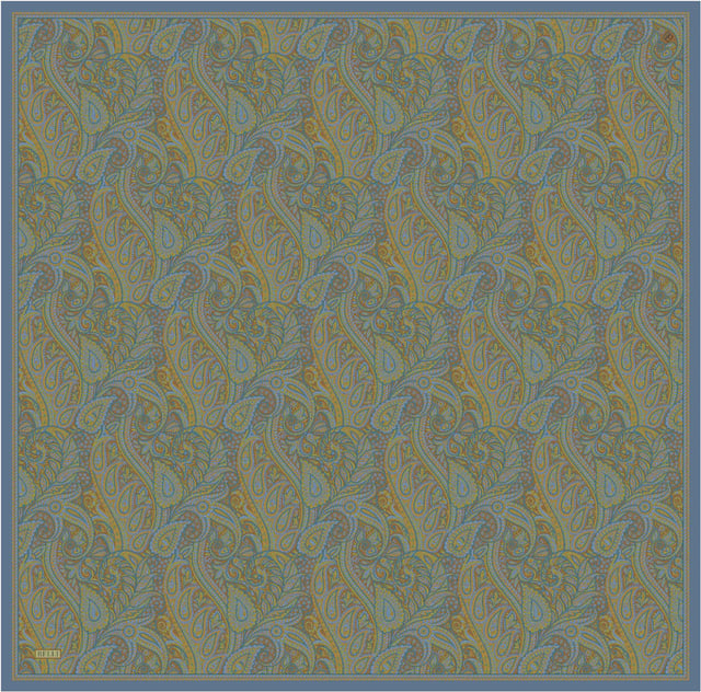 Yeşil Etnik Desen %100 Twill İpek Eşarp 4404-04