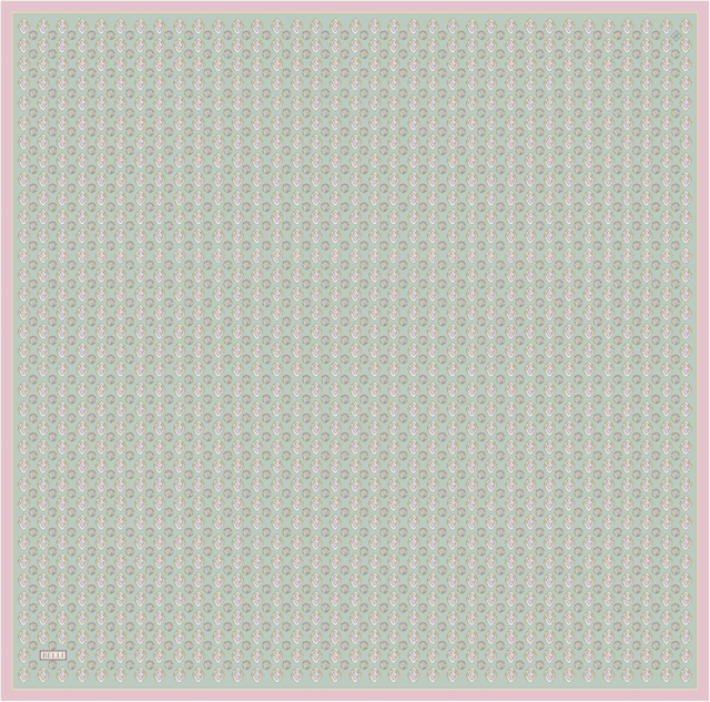 Yeşil Etnik Desen %100 Twill İpek Eşarp 4308 - 34