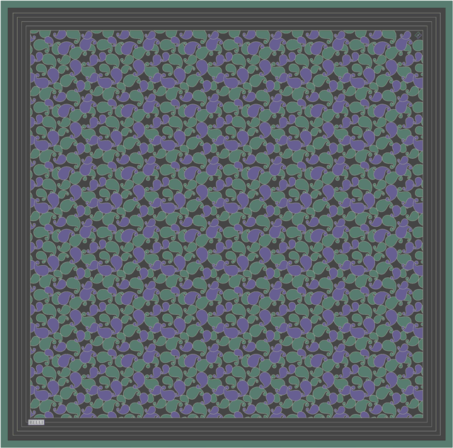 Yeşil Etnik Desen %100 Twill İpek Eşarp 4422-83