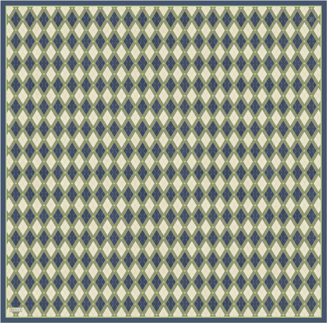 Yeşil Geometrik Desen %100 Twill İpek Eşarp 4408-85