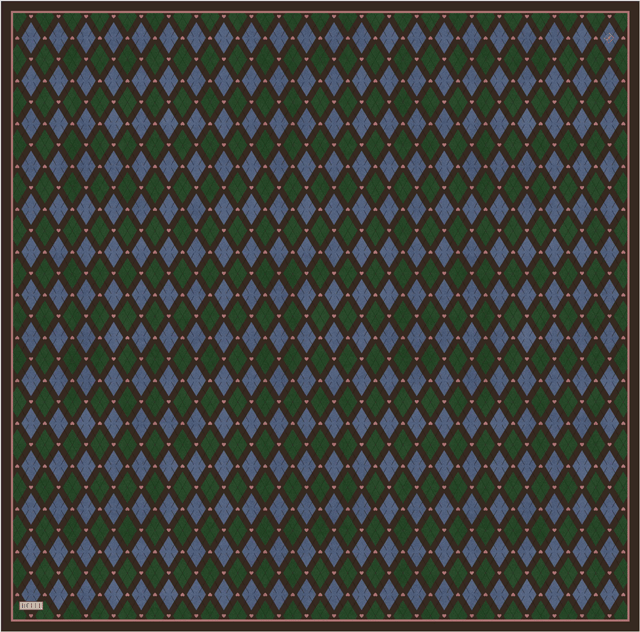Yeşil Geometrik Desen %100 Twill İpek Eşarp 4408-82