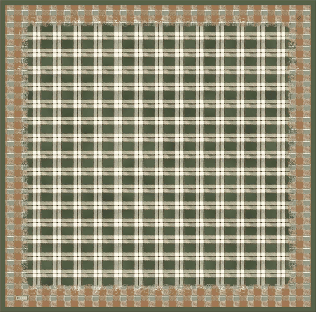 Yeşil Geometrik Desen %100 Twill İpek Eşarp 4421-51