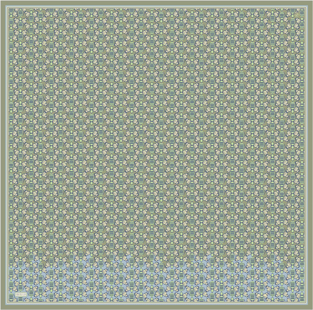 Yeşil Geometrik Desen %100 Twill İpek Eşarp 4403-82