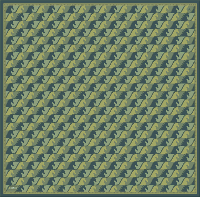 Yeşil Geometrik Desen %100 Twill İpek Eşarp 4406-56