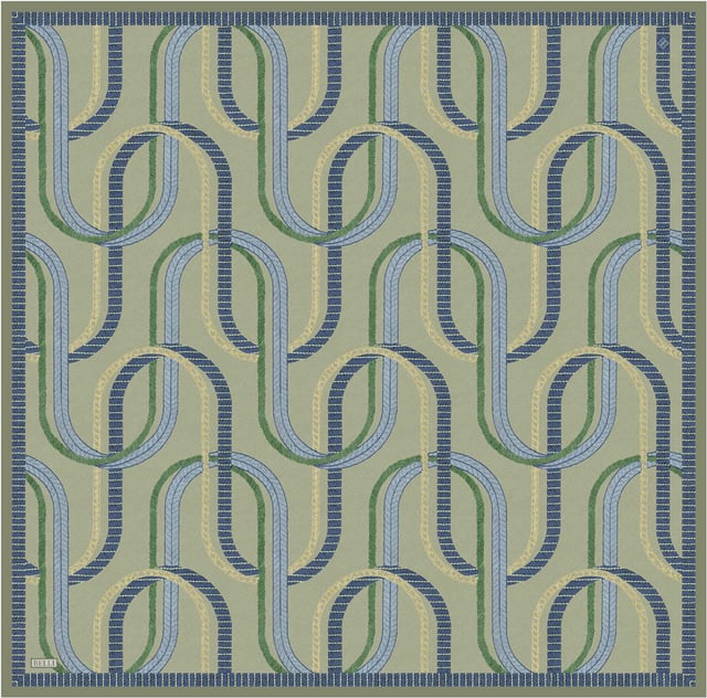 Yeşil Geometrik Desen %100 Twill İpek Eşarp 4424-81