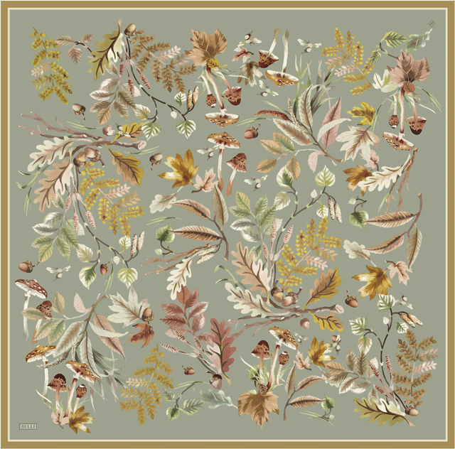 Yeşil Soyut Desen %100 Twill İpek Eşarp 4412-02