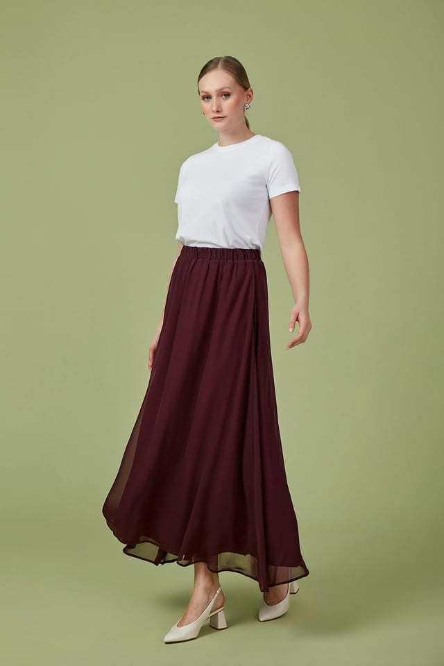 Bordo Şifon Kloş Etek