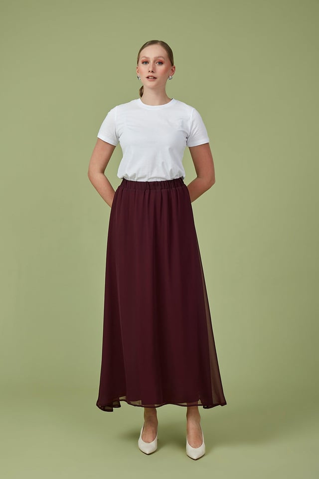 Bordo Şifon Kloş Etek