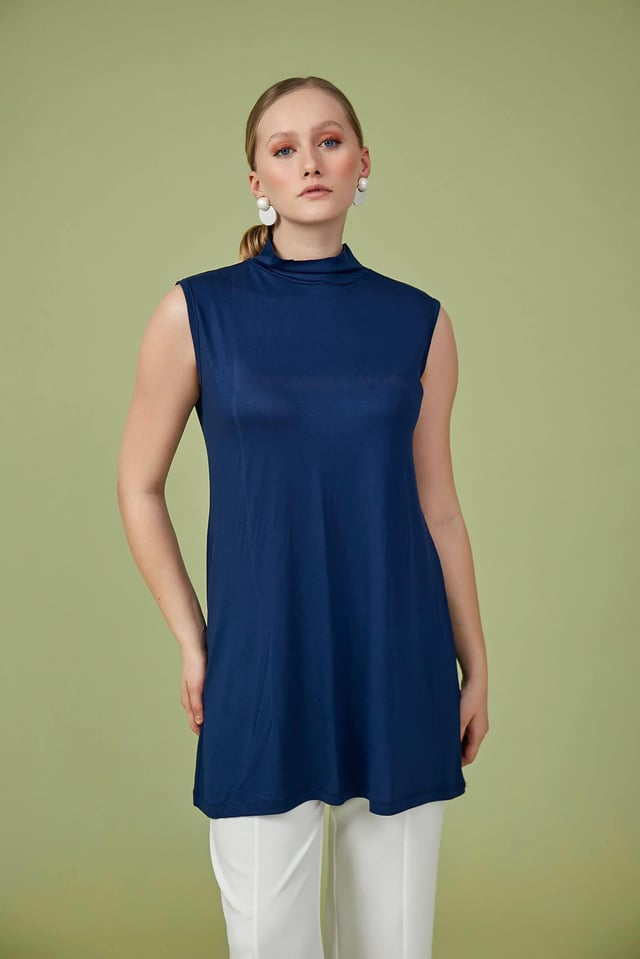 Lacivert Sıfır Kol Balıkçı Yaka Body 85cm