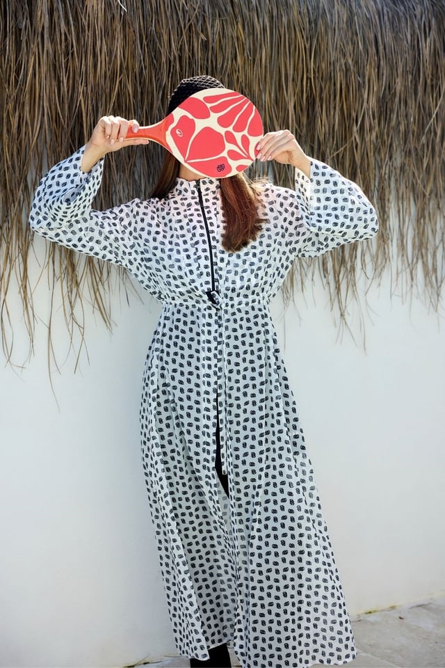 Beyaz-Siyah Monogram Desenli Pareo Kimono