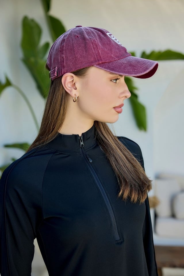 Bordo BB Nakışlı Eskitme Cap Şapka