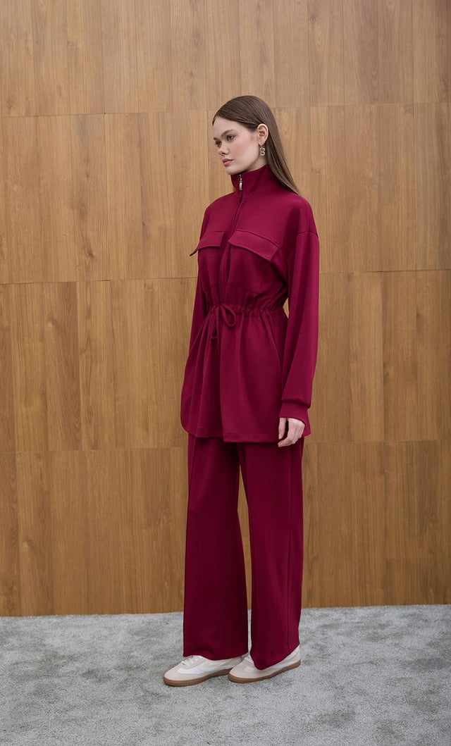 Bordo Bel Bağlama Detaylı Sweat
