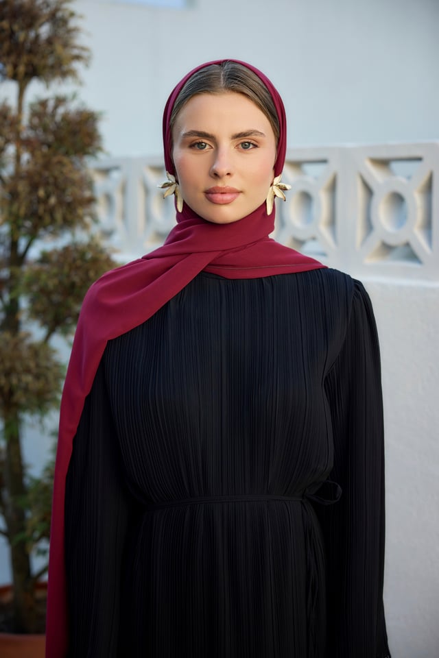 Bordo Şifon Şal