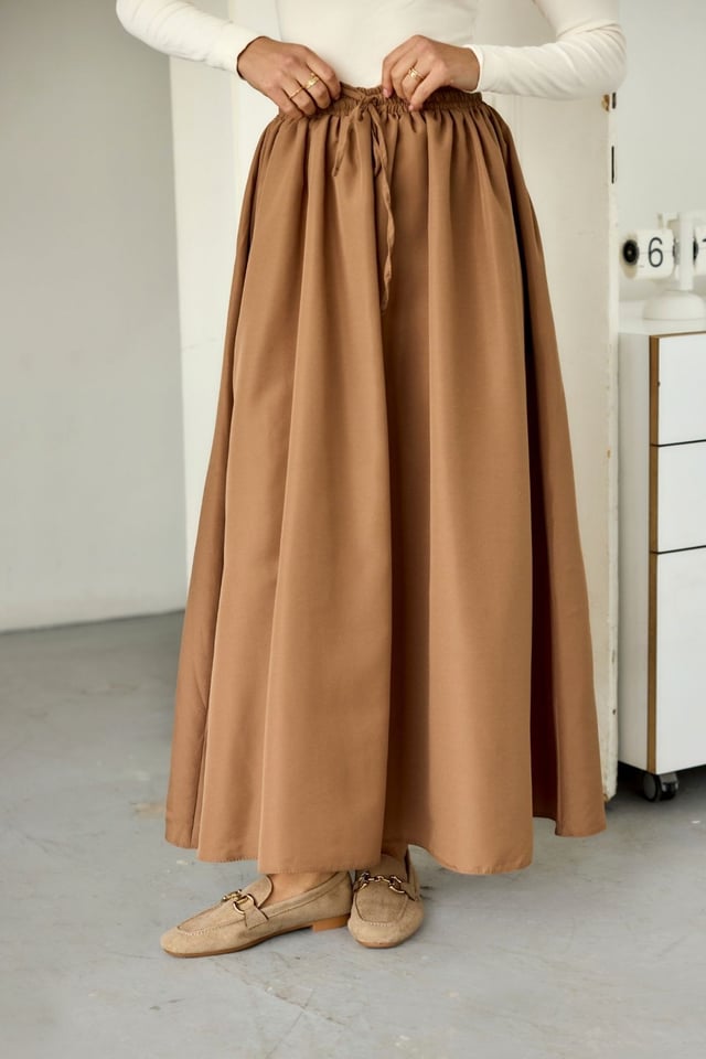 Camel Lua Beli Lastikli Poplin Etek