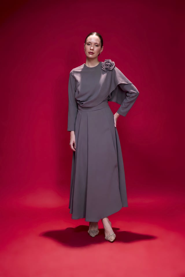 Koyu Vizon Alba Şal Detaylı Bluz
