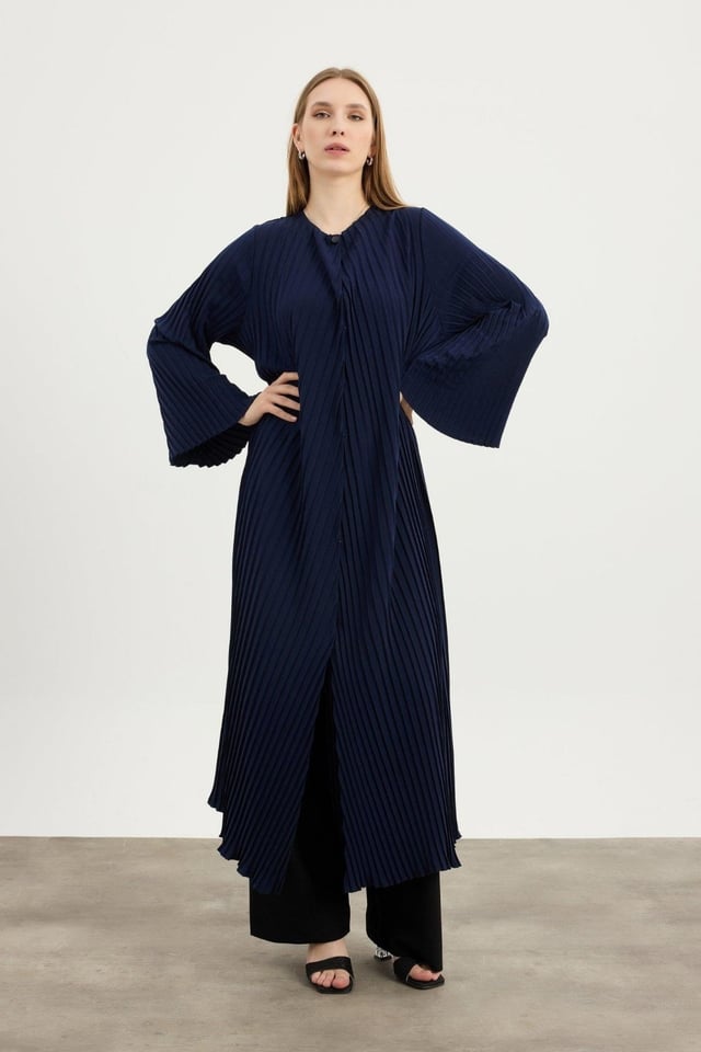 Lacivert Pilise Detaylı Abaya